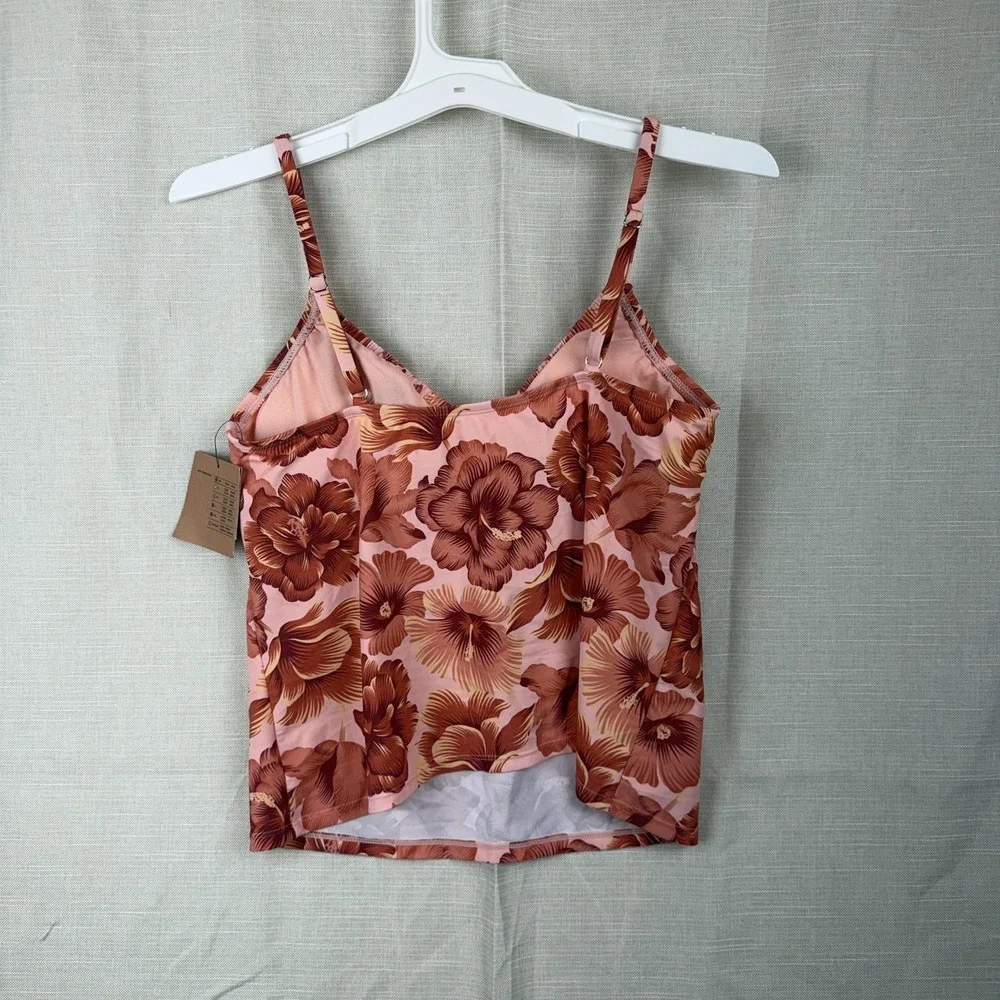 Shade & Shore Tankini Swim Top Womens Medium Pink Hibiscus Floral Adjustable NWT